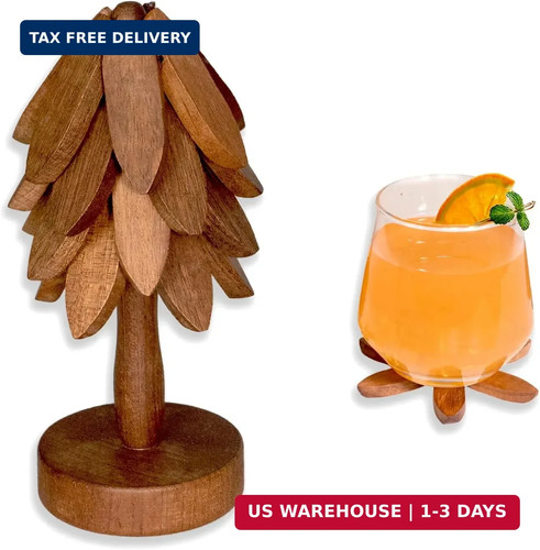 Wooden tree shaped coaster set - wooden,