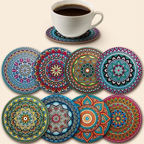 8pc wooden mandala coasters - 8pc,