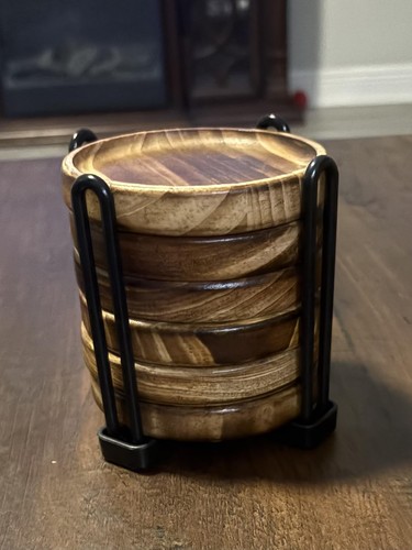 New 6pcs wooden coasters - new,