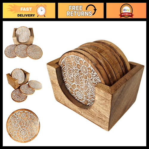 Handmade round wooden coasters - wooden,
