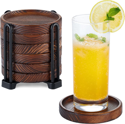 6pc wooden drink coasters - drink, set