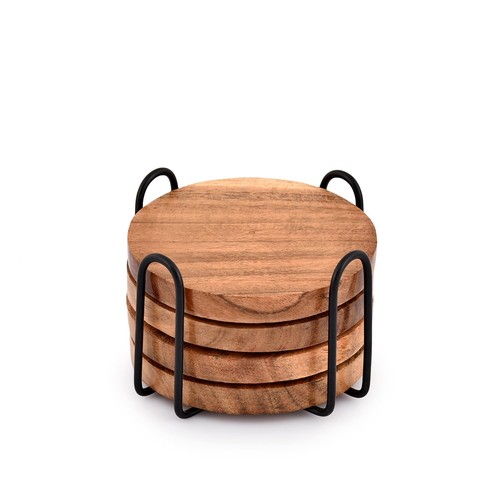 Acacia wood coasters with iron - with,