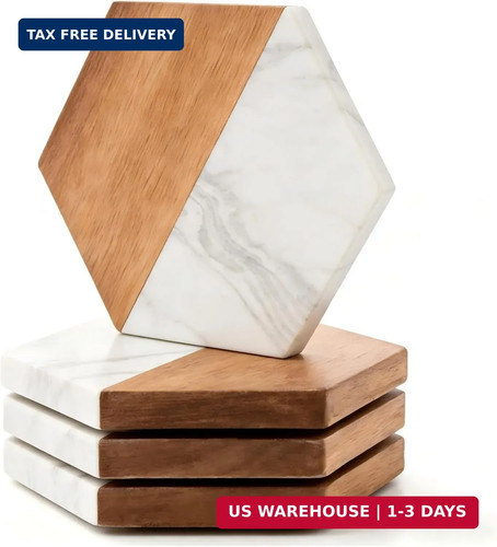 Marble wood coasters set - marble, 4