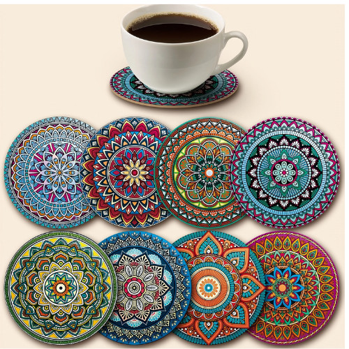 8pc wooden mandala - mandala, coasters